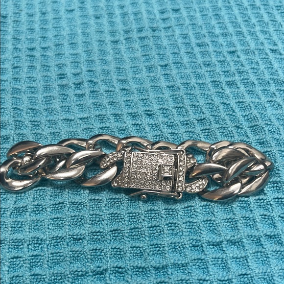 Silver Chain Bracelet with Rhinestone Clasp - Picture 2 of 2